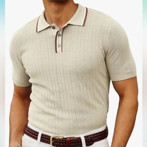 PJ PAUL JONES Men’s Knitted Polo Short Sleeve Textured Pullover Golf Shirt Sz XL